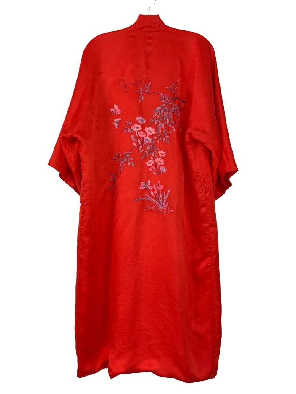 Vintage 50s - 60s Silk Layered Red Embroidered Kimono Robe Sz M - Picture 7 of 16